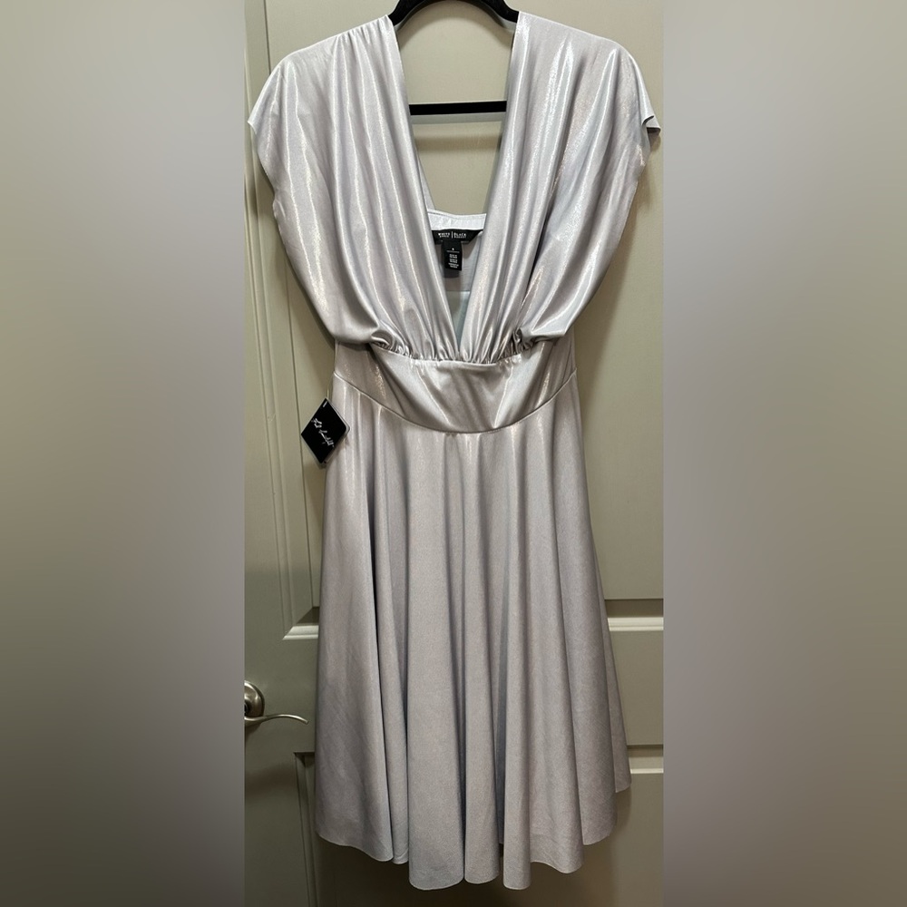 WHBM Size 8 Silver V-neck Dress NWT